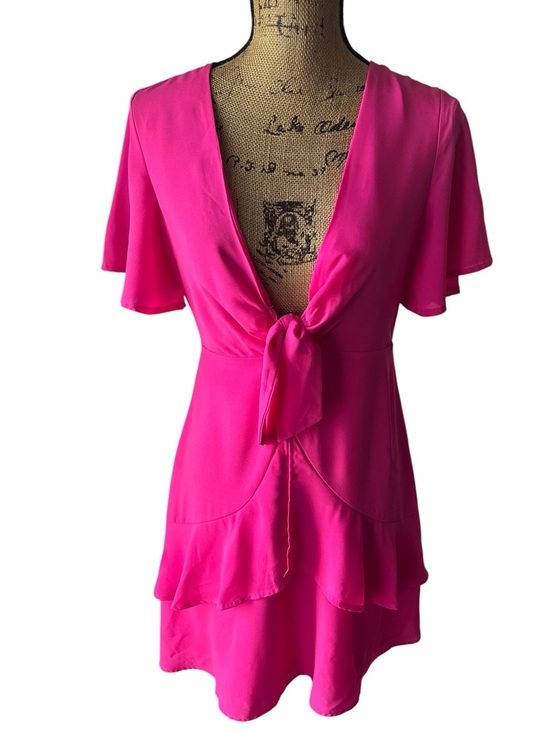 Lulus Dresses & Skirts - Lulus Jewell Fuchsia Pink Tie-Front Ruffled Skater Dress